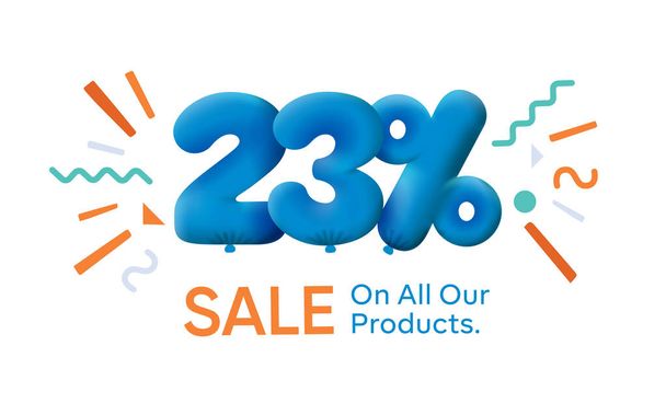Special summer sale banner 23% έκπτωση σε μορφή 3d μπαλόνια. Blue Vector σχεδιασμός εποχιακή διαφήμιση promo ψώνια εικονογράφηση. 3d αριθμοί για ετικέτα προσφορά. Απολαύστε εκπτώσεις έως και 23% έκπτωση - Διάνυσμα, εικόνα