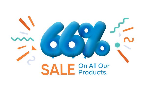Special summer sale banner 66% έκπτωση σε μορφή 3d μπαλόνια. Blue Vector σχεδιασμός εποχιακή διαφήμιση promo ψώνια εικονογράφηση. 3d αριθμοί για ετικέτα προσφορά. Απολαύστε εκπτώσεις έως και 66% έκπτωση - Διάνυσμα, εικόνα