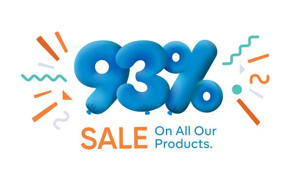 Special summer sale banner 93% έκπτωση σε μορφή 3d μπαλόνια. Blue Vector σχεδιασμός εποχιακή διαφήμιση promo ψώνια εικονογράφηση. 3d αριθμοί για ετικέτα προσφορά. Απολαύστε Εκπτώσεις μέχρι 93% έκπτωση - Διάνυσμα, εικόνα