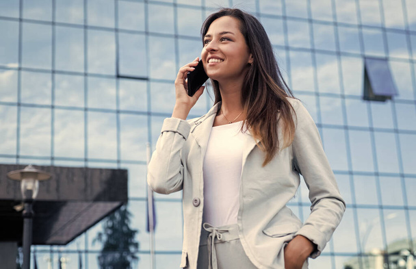 happy successful and confident businesswoman speak on phone, agile business - Photo, Image