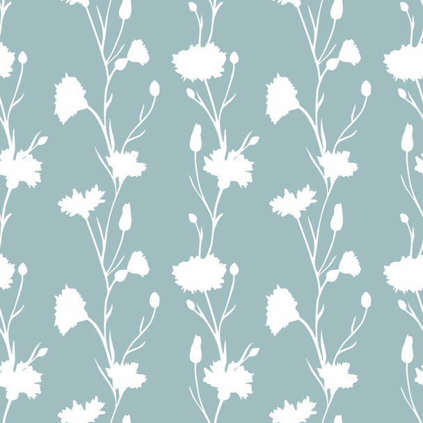 Vector pattern with the image of wildflowers. White cornflowers on a colored background. Vector seamless pattern. - Vector, Image
