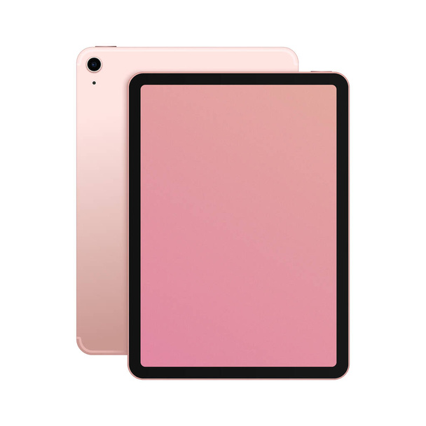 Pink Tablet Mockup. Front and Back View. Isolated Device on White Background - Vector, Image