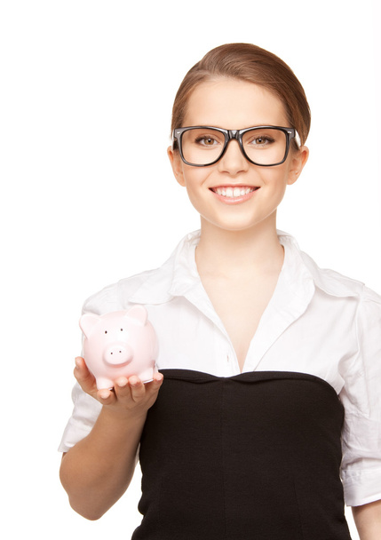 Lovely woman with piggy bank - Foto, Imagem
