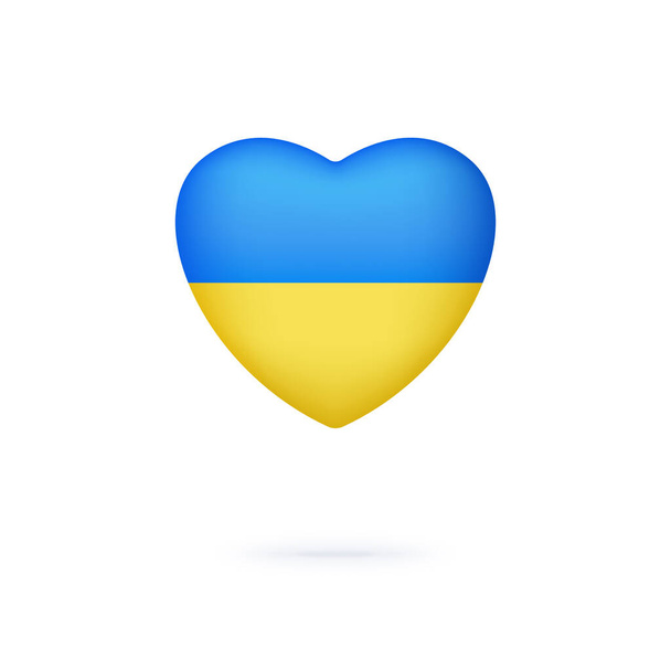 3D Ουκρανία καρδιά απομονώνονται σε λευκό φόντο. Σταματήστε τον πόλεμο στην Ουκρανία. Σώσε την Ουκρανία. Υποστήριξη της χώρας κατά τη διάρκεια της κατοχής. Θα στείλω τα χρήματα από αυτή την εικόνα για να βοηθήσω τους πρόσφυγες.. - Διάνυσμα, εικόνα