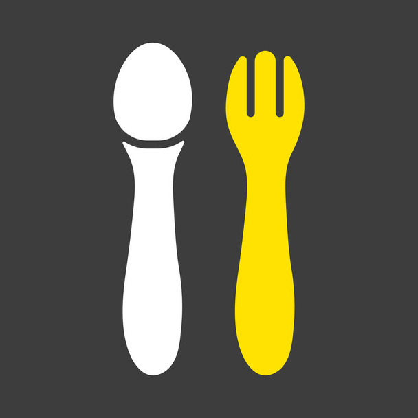 Lepel en vork voor baby vector glyph icoon. Grafiek symbool voor kinderen en pasgeboren baby 's website en apps ontwerp, logo, app, gebruikersinterface - Vector, afbeelding