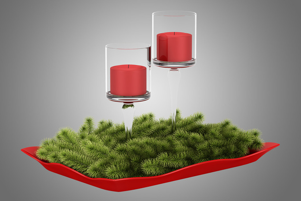 灰色の backgro で分離されたキャンドル クリスマス テーブル デコレーション - 写真・画像