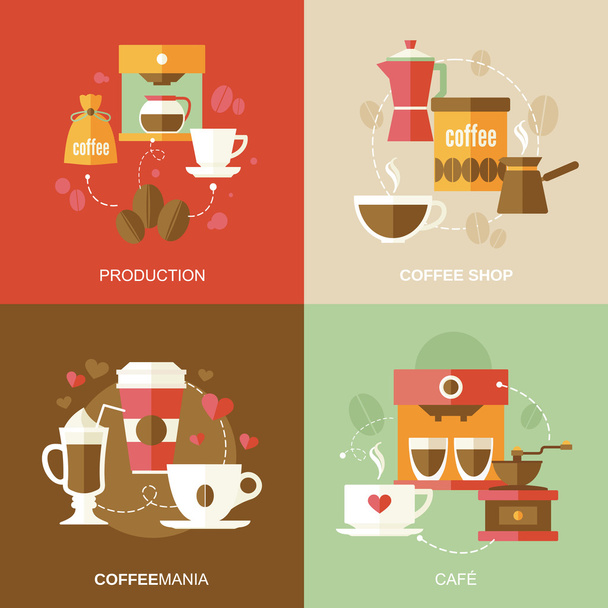 Koffie pictogrammen platte - Vector, afbeelding