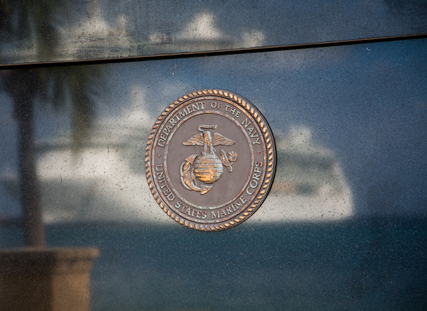 Navy Plaque with Cruise Ship Reflected - Photo, Image