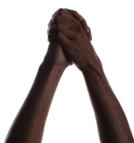 Silueta de manos masculinas aisladas en blanco - Foto, Imagen
