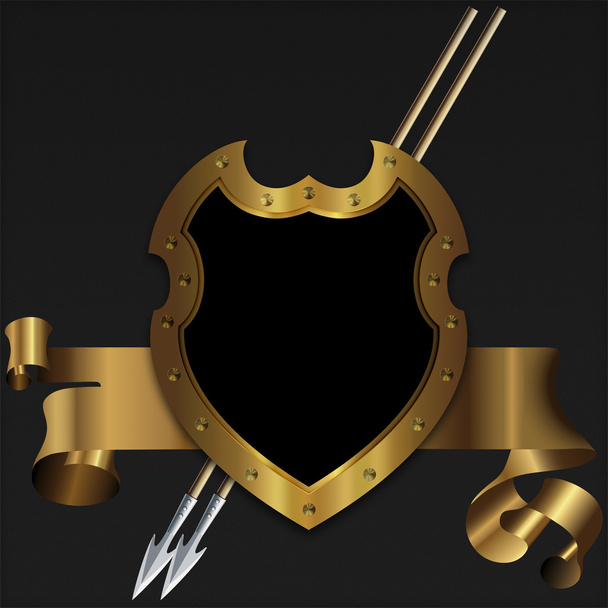 Gold medieval shield and banner. - Foto, Imagem