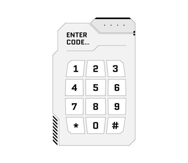 HUD digital futuristic user interface PIN code entry panel. Sci Fi high-tech ochrana černobílá obrazovka. Číslo herního menu dotýkající se přístrojové desky. Vektorová ilustrace vektoru kyberprostoru - Vektor, obrázek