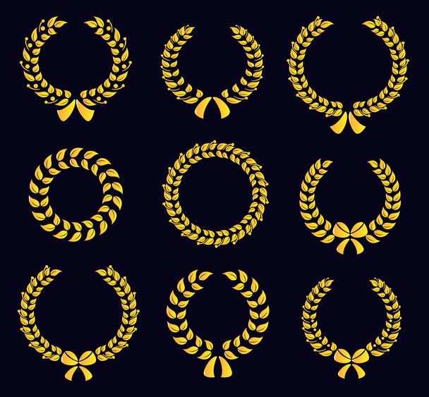 Set of silhouette circular laurel wreaths - Διάνυσμα, εικόνα