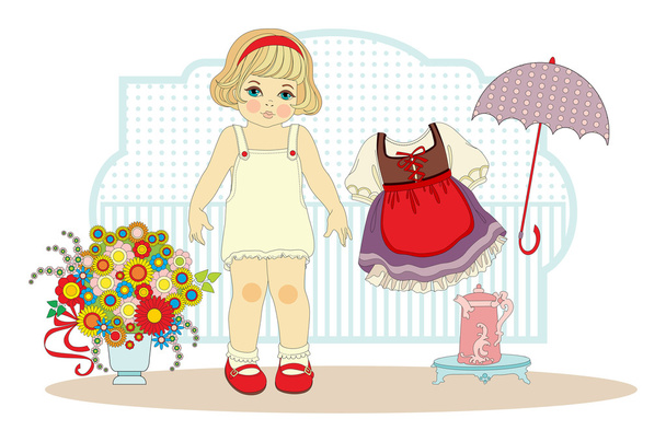 girl doll with clothes - Vector, Image