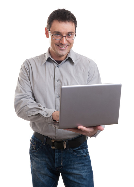 Happy man holding laptop - Foto, imagen