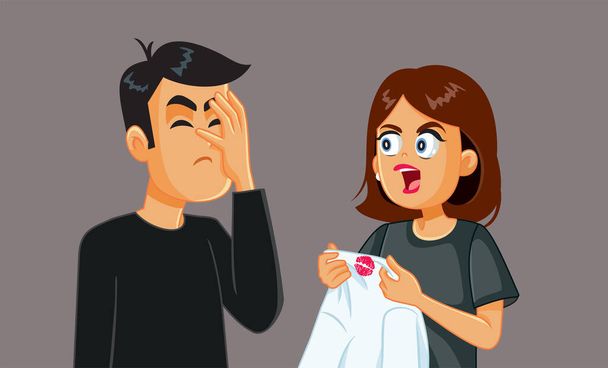 Angry Wife Confronts her Cheating Husband with Evidence Vector Cartoon - Wektor, obraz