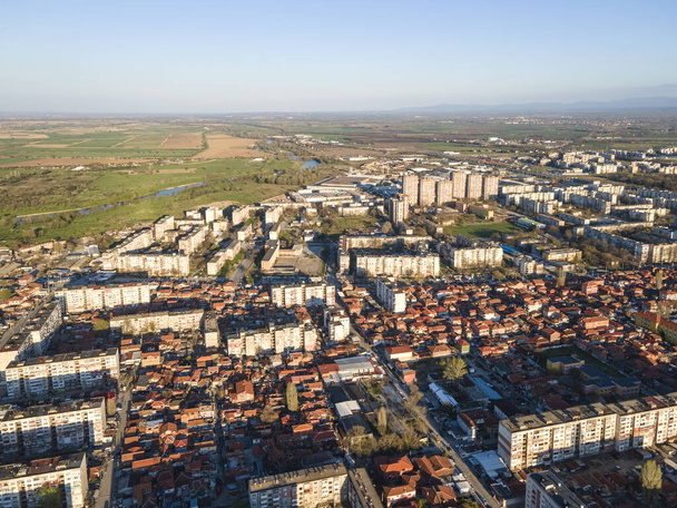 Sunset Aerial view of Stolipinovo ghetto neighborhood in City of Plovdiv, Bulgaria - Fotó, kép