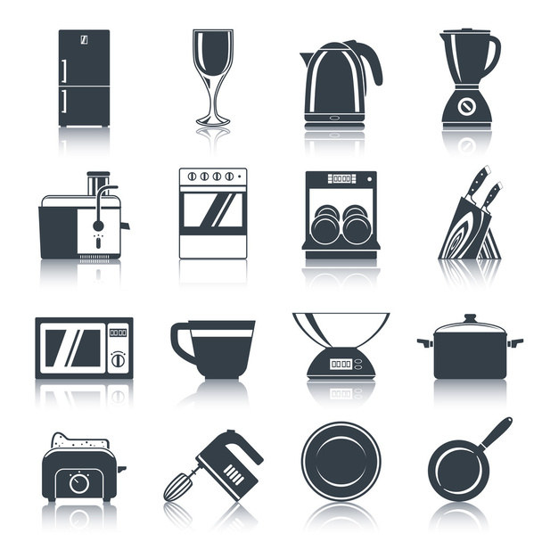 Keuken apparaten pictogrammen Black - Vector, afbeelding