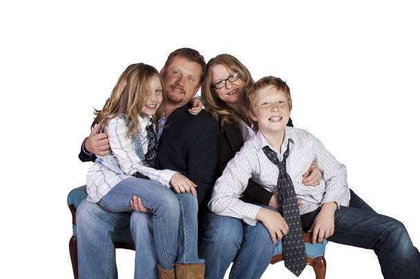 Cute Family Posing on White Background - Photo, Image