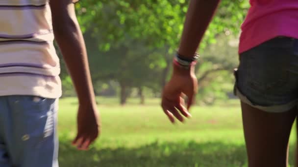 12of18 School boy and girl, couple running together in park - Footage, Video