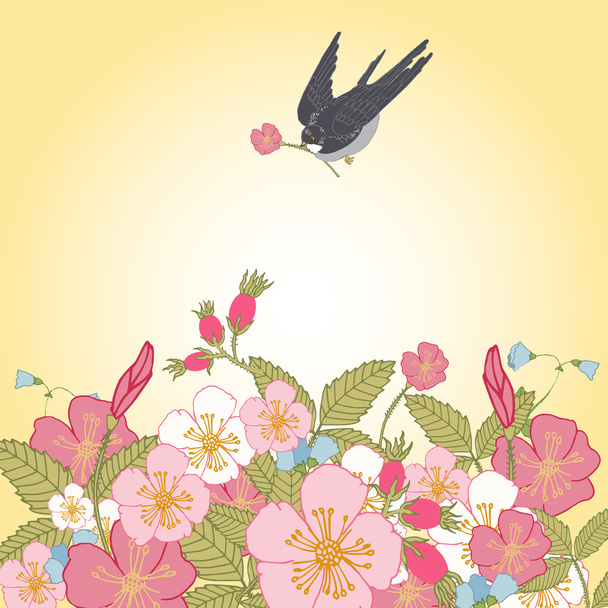 Вінтажний квітковий фон з птахом
 - Вектор, зображення