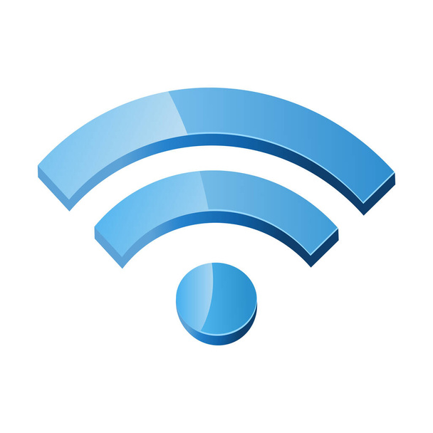 Wifi Internet merkki kuvake 3d tyyliin. Langattoman langattoman teknologian vektorikuvitus eristetyllä taustalla. Verkon asetus sininen kiiltävä logo - Vektori, kuva