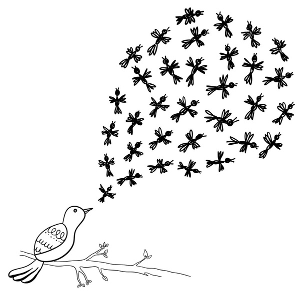 Singing bird doodle - Wektor, obraz