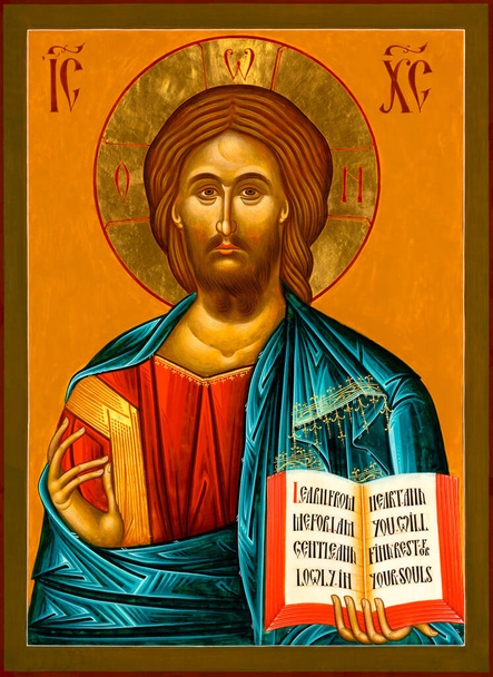 Παραδοσιακή εικόνα του Ιησού Χριστού ζωγραφισμένη σε ορθόδοξο ύφος, τέμπερα και φύλλα χρυσού σε ξύλο. - Φωτογραφία, εικόνα