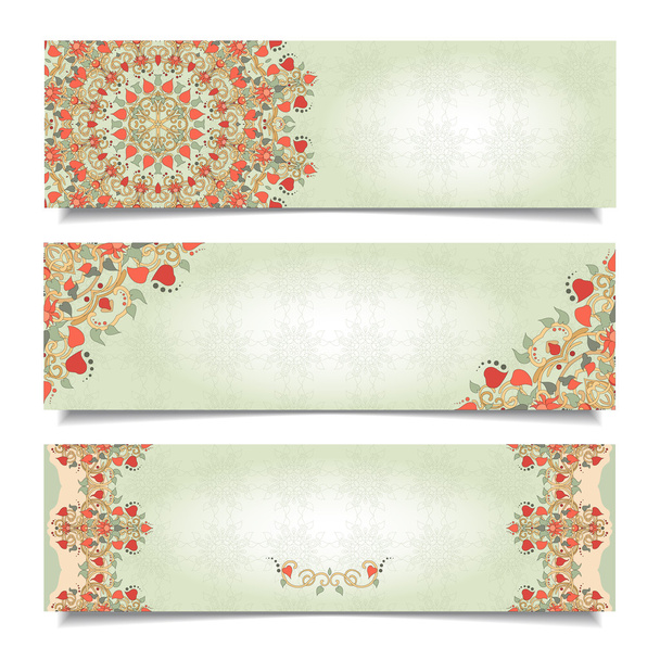 Set of horizontal banners with floral delicate ornament - Vector, Imagen