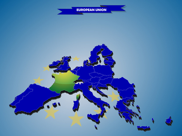 3 wymiarowej infografiki mapę krajów Unii Europejskiej, z każdym państwem łatwo wybieralny i edytowalne w jeden trzaskać. Francja wyróżnione w zielony, zawartość oznaczona w panelu warstwy. - Wektor, obraz