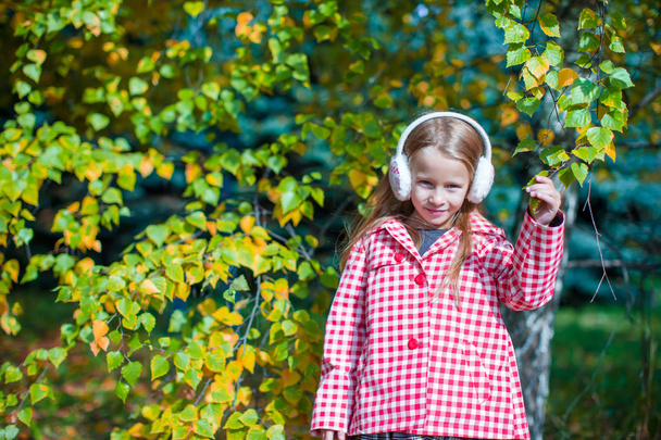 Urocza dziewczynka w piękny jesienny dzień na świeżym powietrzu - Zdjęcie, obraz
