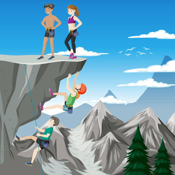 Rock climber on cliff outdoor scene illustration - Vector, Image