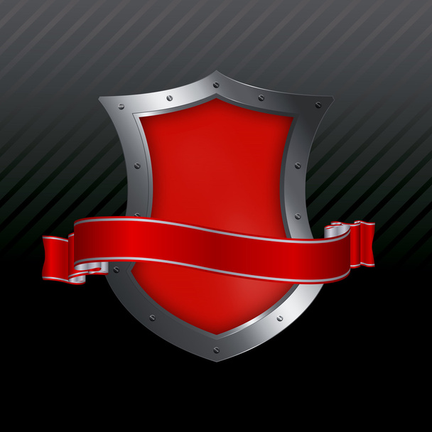 Red shield and red ribbon. - Zdjęcie, obraz