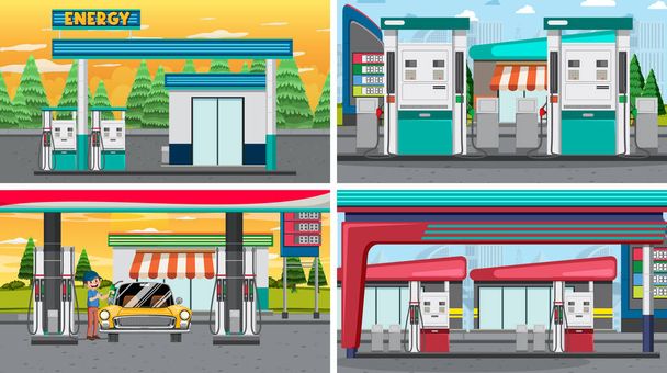 Set von Öl, Benzin und Gas relevante Szene-Illustration - Vektor, Bild