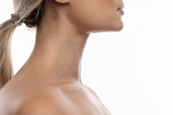 Closeup of female neck with a smooth skin. Skin-care and anti-aging treatments for aging neck  - Foto, imagen