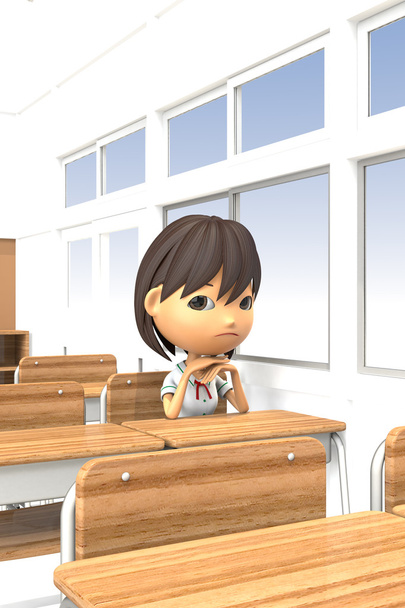 3D illustrations of girls bad mood in the classroom - Photo, Image
