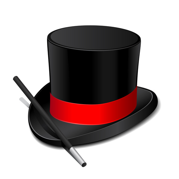 Magic hat with magic wand - Vettoriali, immagini