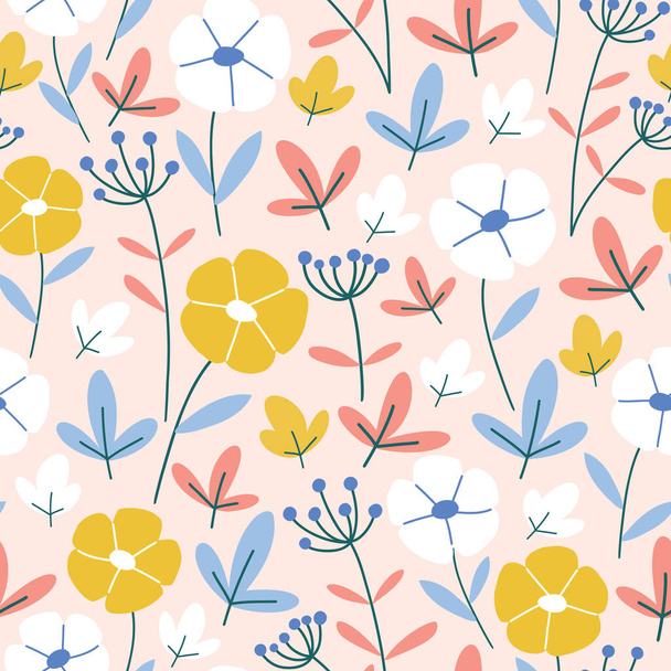 Floral seamless pattern. Modern vector design with flowers in pastel colors - Vektör, Görsel