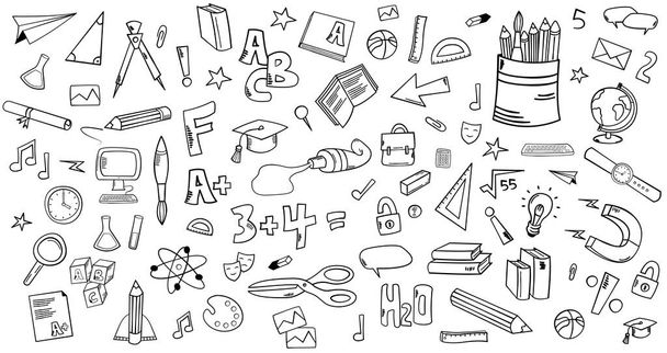 Doodle hand draw school design Elements Vector Set - Vetor, Imagem
