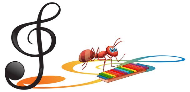 Ant with music melody symbol cartoon illustration - Vector, Image