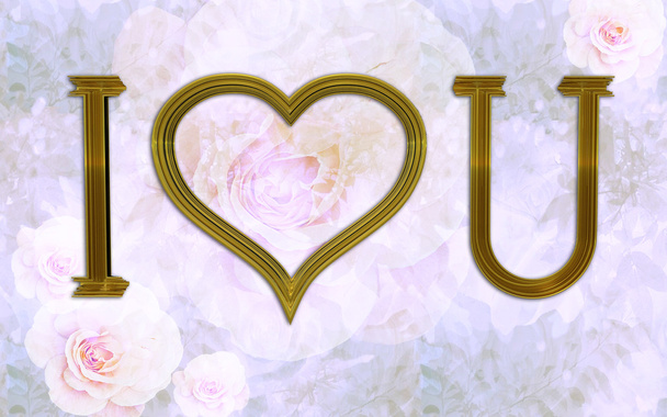 ich liebe dich als Goldrahmen auf einer Vintage-floralen Textur mit Rosen - Foto, Bild