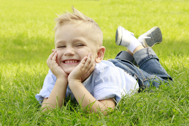 malý chlapec v louce s úsměvem - Fotografie, Obrázek