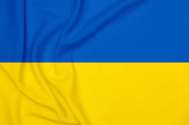 Gładka elegancka tkanka abstrakcyjne tło w kolorze ukraińskiej flagi. Tło tekstylne. Tapeta do tkanin. Element projektu graficznego - Zdjęcie, obraz