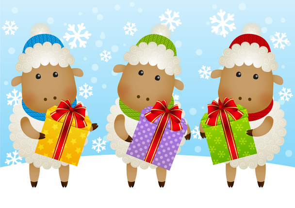 Sheep with gift boxes - Vector, Image
