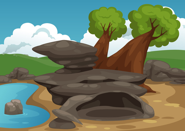 rocks with pond scene vector - Vector, Image