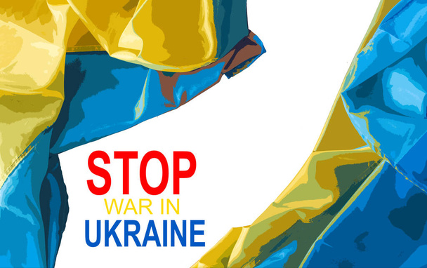 Stop War Banner texto con bandera de Ucrania. Protesta internacional, Alto a la guerra contra Ucrania. ilustración - Foto, Imagen