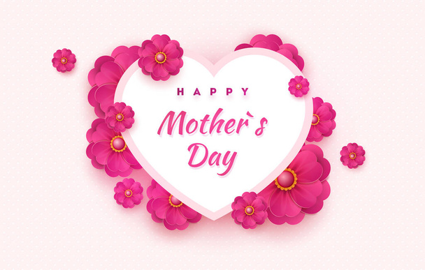 Alles Gute zum Muttertag. Karte mit Rahmen in Herzform und Frühlingsblumen auf hellem Hintergrund. Vektor - Vektor, Bild