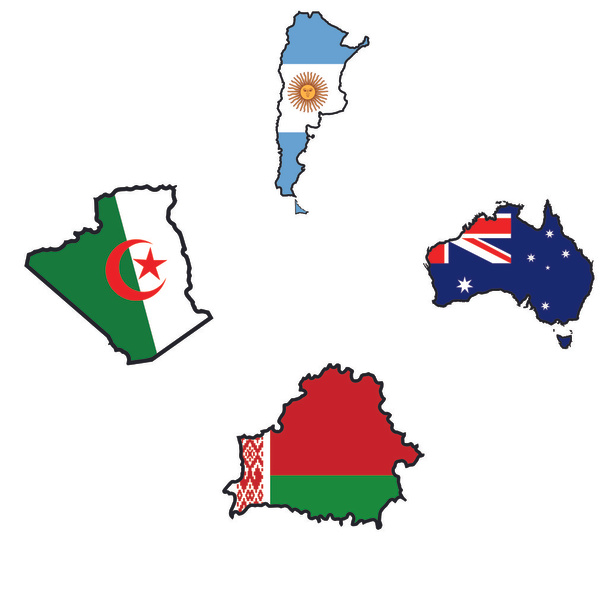 Kartta väreissä Algeria, Argentiina, Australia, Valko-Venäjä
 - Vektori, kuva