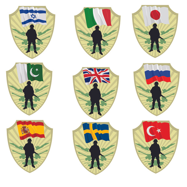 Army of United Kingdom,Turkey,Sweden,Spain,Russia,Pakistan,Japan - Вектор,изображение