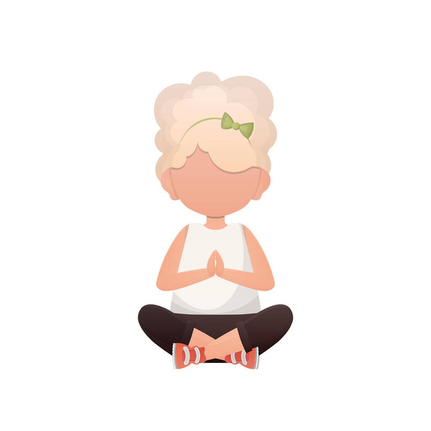 Little girl is meditating. Isolated on white background. Vector. - Vector, Image