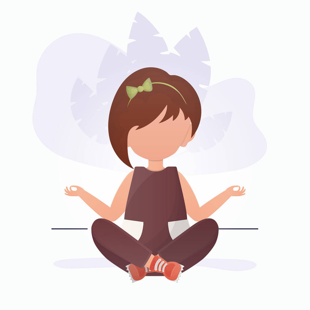 A menina está meditando. Yoga bonito, atenção plena e relaxamento. Ilustração vetorial. - Vetor, Imagem